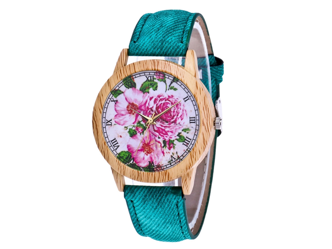 Reloj De Pulsera De Aleación Con Correa De Lona, Estilo Floral Moderno, Hipoalergénico (verde)