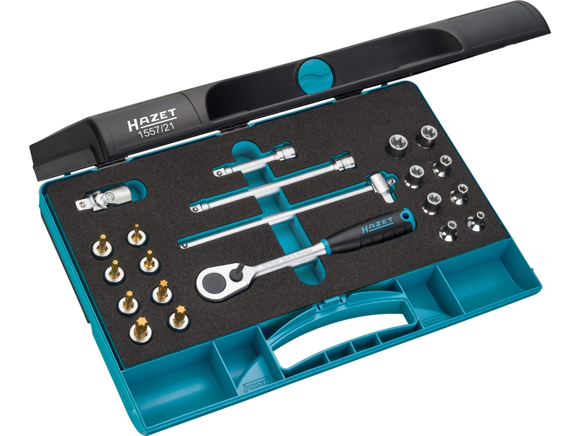 HAZET 1557/21 Juego de Herramientas Torx: Cuadrado Hueco 3/8 Pulgadas 10 Mm Perfil Torx Exterior Perfil Torx Interior E5 - E14 T15 - T50 Número