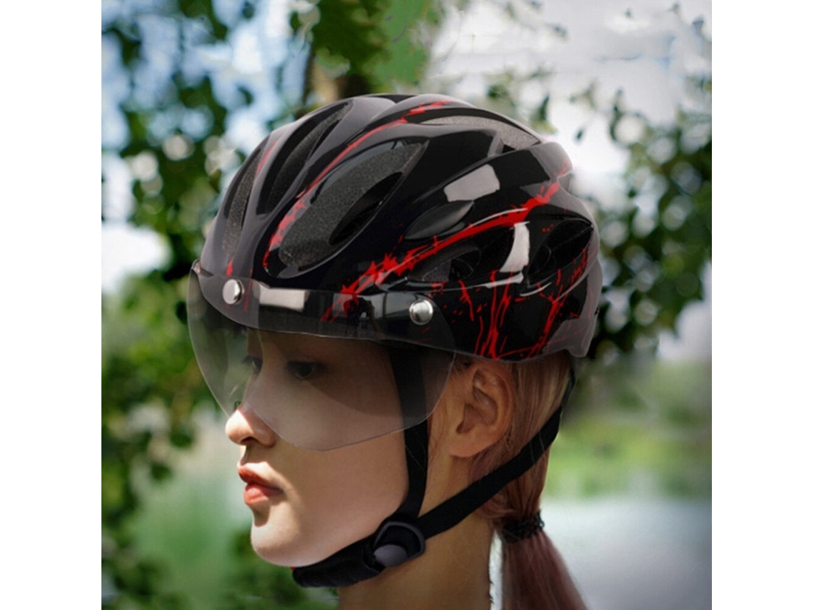 Casco De Bicicleta Xanes Negro Y Rojo De 53-63 Cm Con Visera Magnética Para Hombre Y Mujer Casco Protector Ligero Y Transpirable Para Mtb