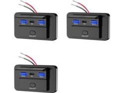 3 Paneles Cargadores De Pared De 66 W Y 12 V Con Toma De Corriente Usb Qc3.0 Y Pd3.0 Para Coche Y Autobús.