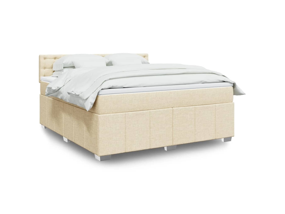 Cama Box Spring Con Colchón Tela Color Crema 180x200 Cm
