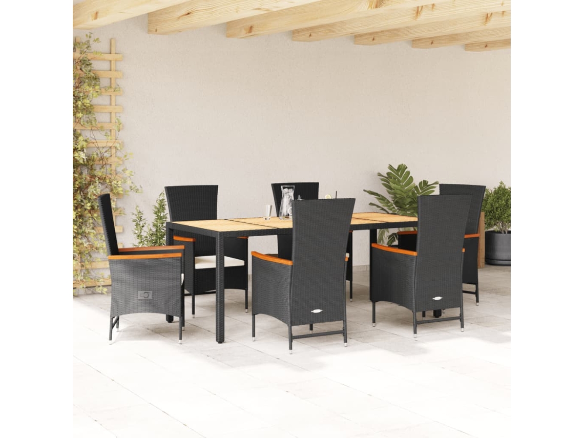 Juego de comedor de jardín de 7 piezas con cojines de mimbre negros de DKD Home Decor