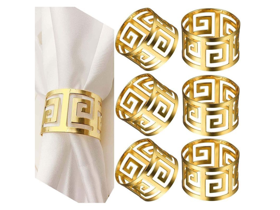 2026-juego De 6 Anillos Para Servilletas De Metal Dorado Con Corte Hueco Para Mesa De Comedor