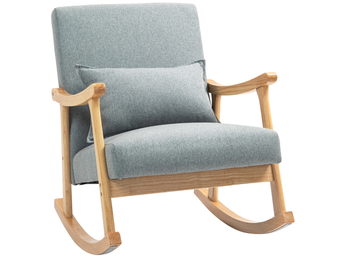 Mecedora Veltus Trade con cojín lumbar, respaldo ancho, madera, gris claro.