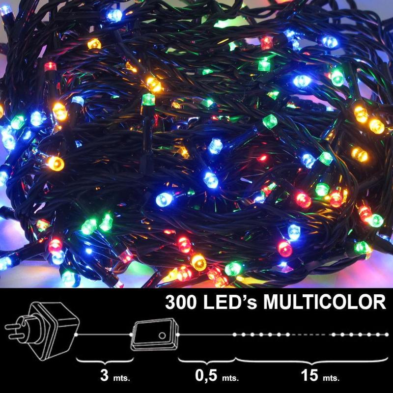 Luces Navidad 300 leds luz multicolores interior exterior ip44
