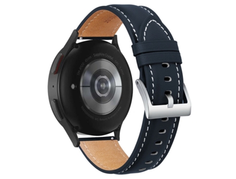 Correa de piel auténtica costura ajustable para Samsung Galaxy Watch 5 40mm/44mm/5 Pro 45mm - azul medianoche/hebilla de plata
