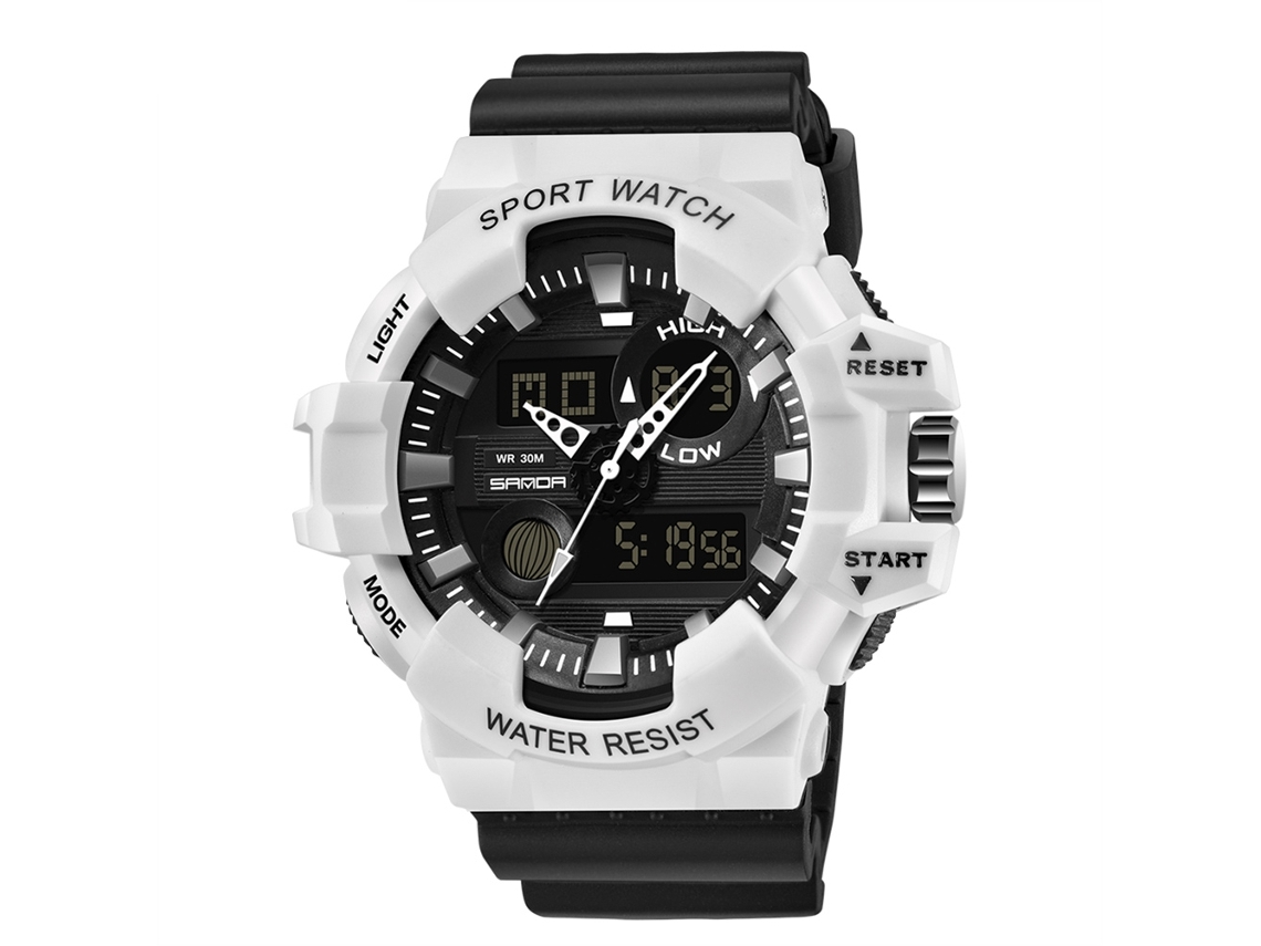 Reloj Deportivo Multifuncional Hombre Sanda Analógico Digital Impermeable Blanco Negro
