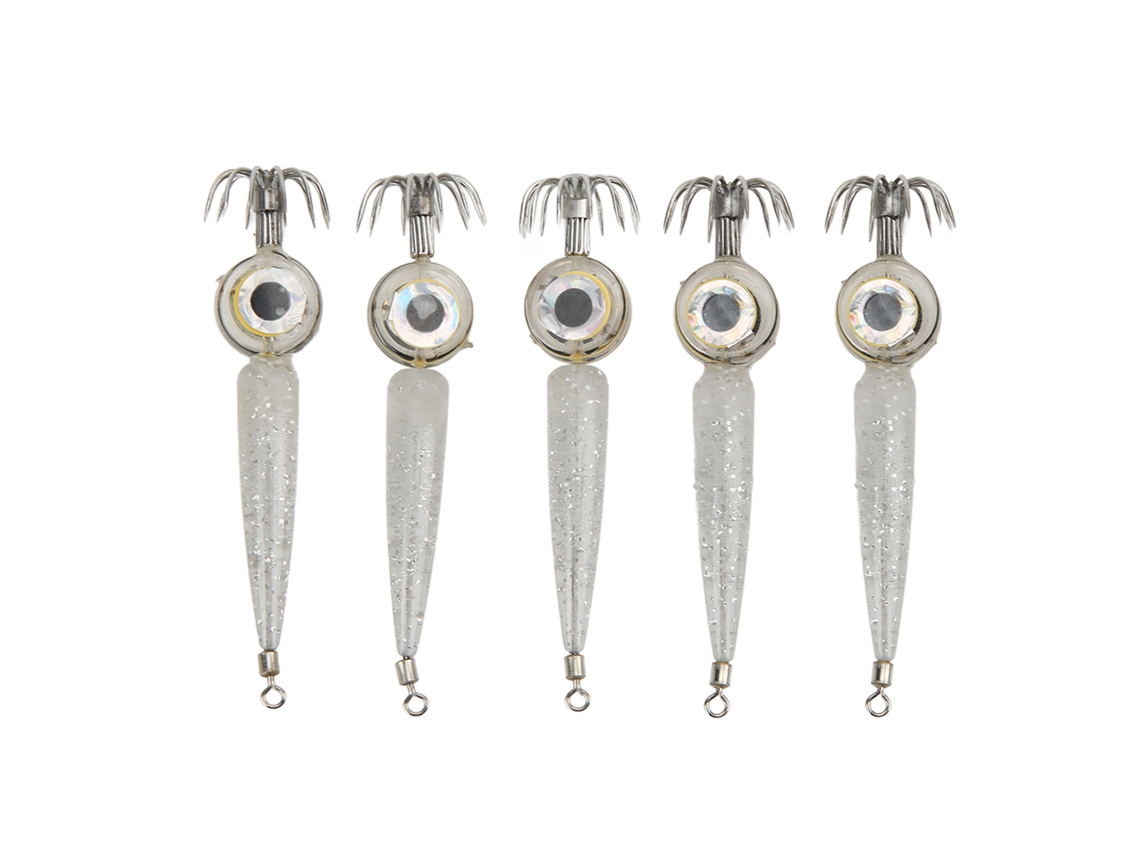 5 Anzuelos De Pesca Led Con Forma De Pulpo Y Luz Para Señuelo, Acero Al Carbono De Alta Penetración, Color Blanco.