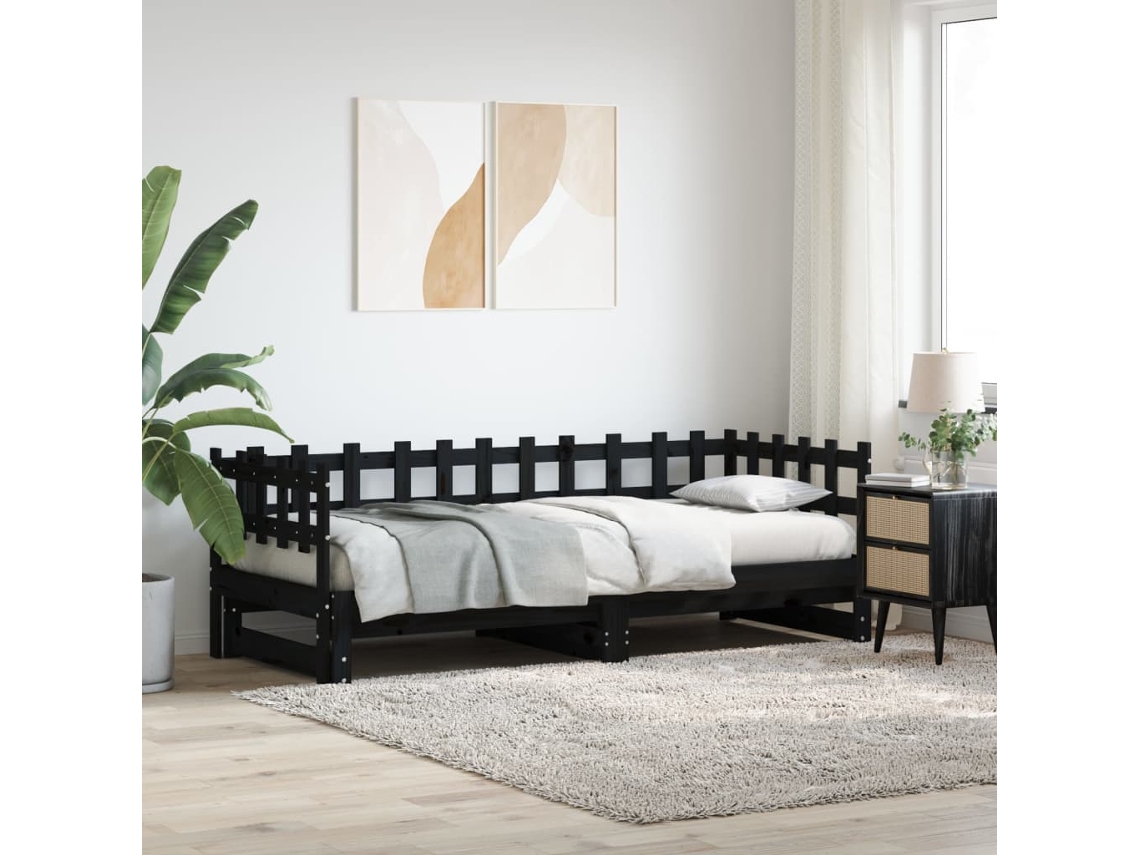 Sofá Cama Extraíble Madera Maciza De Pino Negro 2x(90x200) Cm