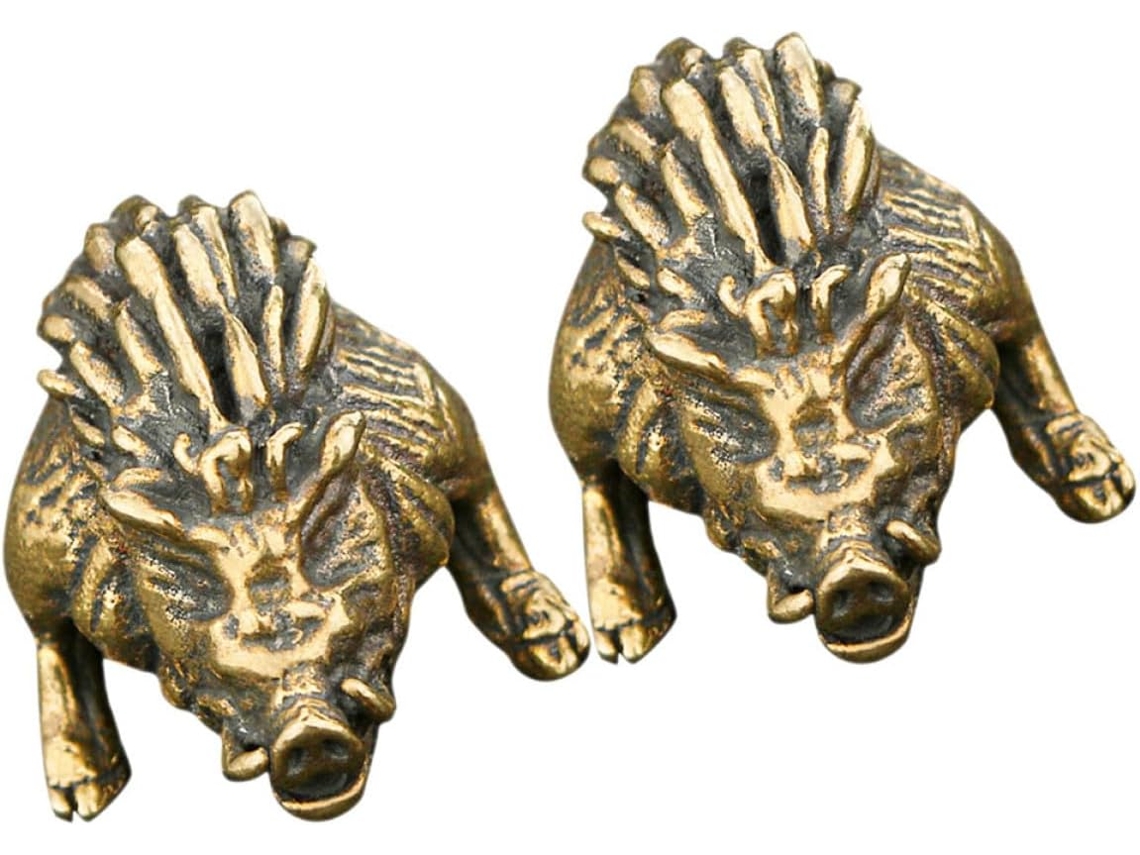 Juego De 2 Figuras Vintage De Jabalíes De Latón