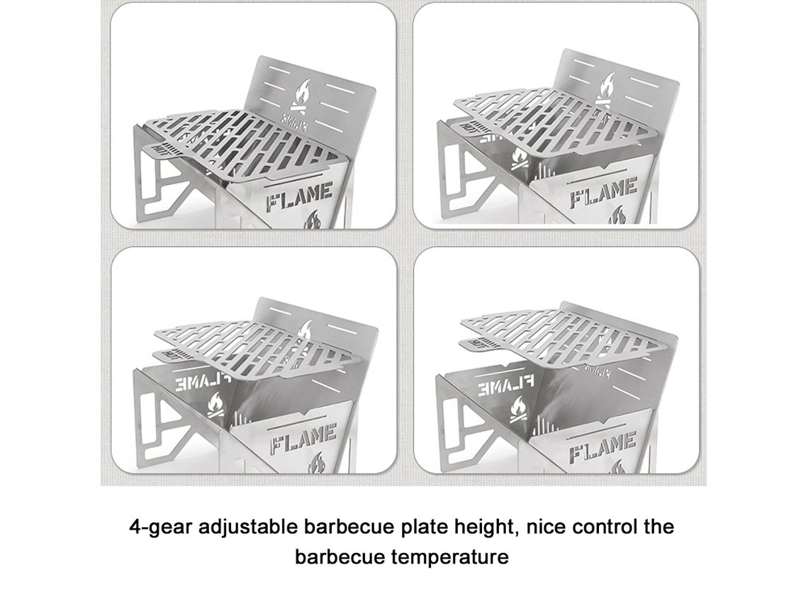 Estufa Portátil Y Plegable De Acero Inoxidable Para Acampar, Hacer Barbacoas, Picnics Y Para Quemar Leña Multifuncional.