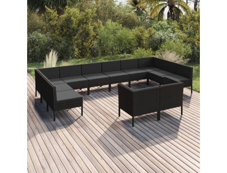 Conjunto 12 muebles de jardín VIDAXL y cojines ratán sintético negro