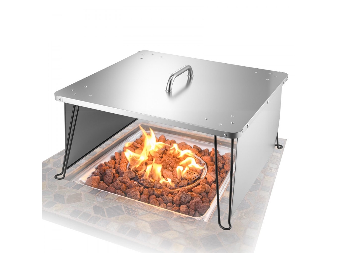 Tapa y cubierta de acero inoxidable para fogata exterior 645x645x370mm Protección contra calor y chispas Tekmaquinas
