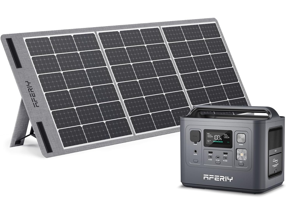 Estación de energía portátil con panel solar de 800 W, 100 W, 512 Wh, LiFePO4, salida de CA de 220/240 V, SAI IP65, Aferiy