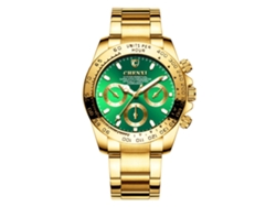 Reloj De Pulsera De Cuarzo Para Hombre, Con Baño De Oro Y Resistencia Al Agua (esfera Verde).