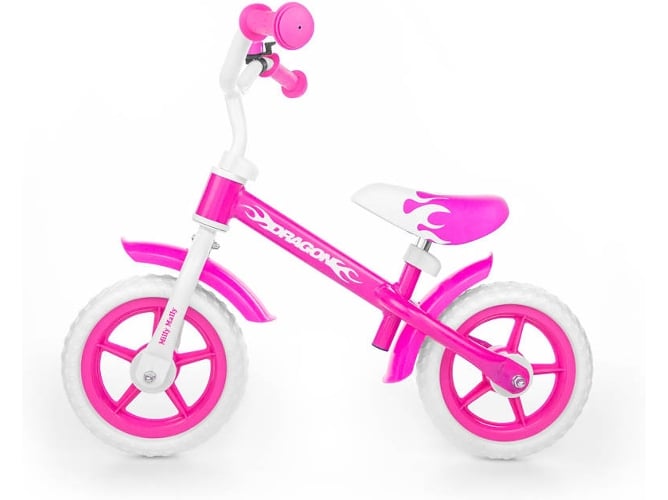 Bicicleta Sin Pedales para niños milly mally rosa dragon en hierro y blanca