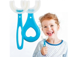 Cepillo de dientes infantil en forma de U, azul, con cabezal de silicona suave, apto para uso alimentario, limpieza de 360°, ideal para niños de 2 a 12 años. GOKOCO