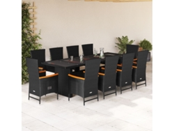 Juego de comedor de jardín de 11 piezas con cojines de mimbre negros de DKD Home Decor