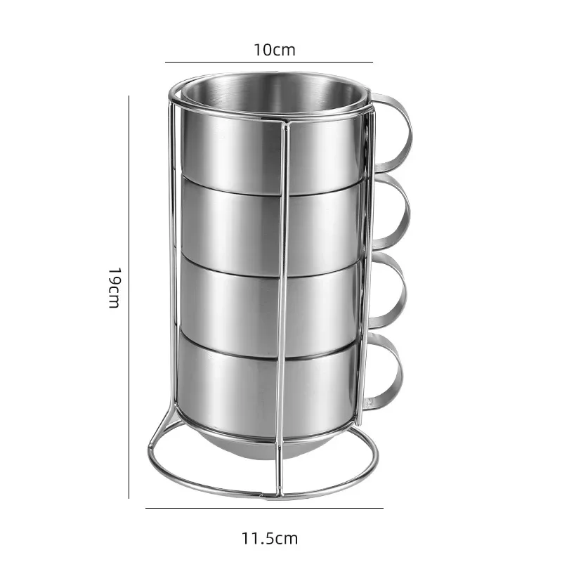 Conjunto De 4 Canecas De Café Com Isolamento De Parede Dupla (300 Ml), Em Aço Inoxidável 304.