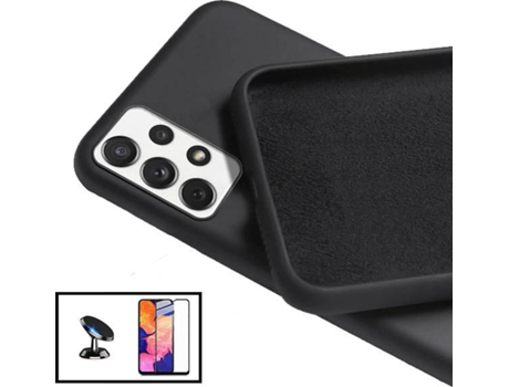 Carcasa + Protector + Soporte Samsung Galaxy M32 5G PHONECARE Silicona Liquida Negro 5857