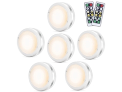 Rebe-6pcs Luz De Punto Led De Control Remoto Inalámbrico Para Armarios Cocina Escalera Espejo Pared (blanco)