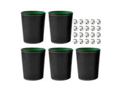 Juego De 5 Cubiletes De Cuero Sintético Con 20 Dados Punteados Para Uso En Bares Y En El Hogar.