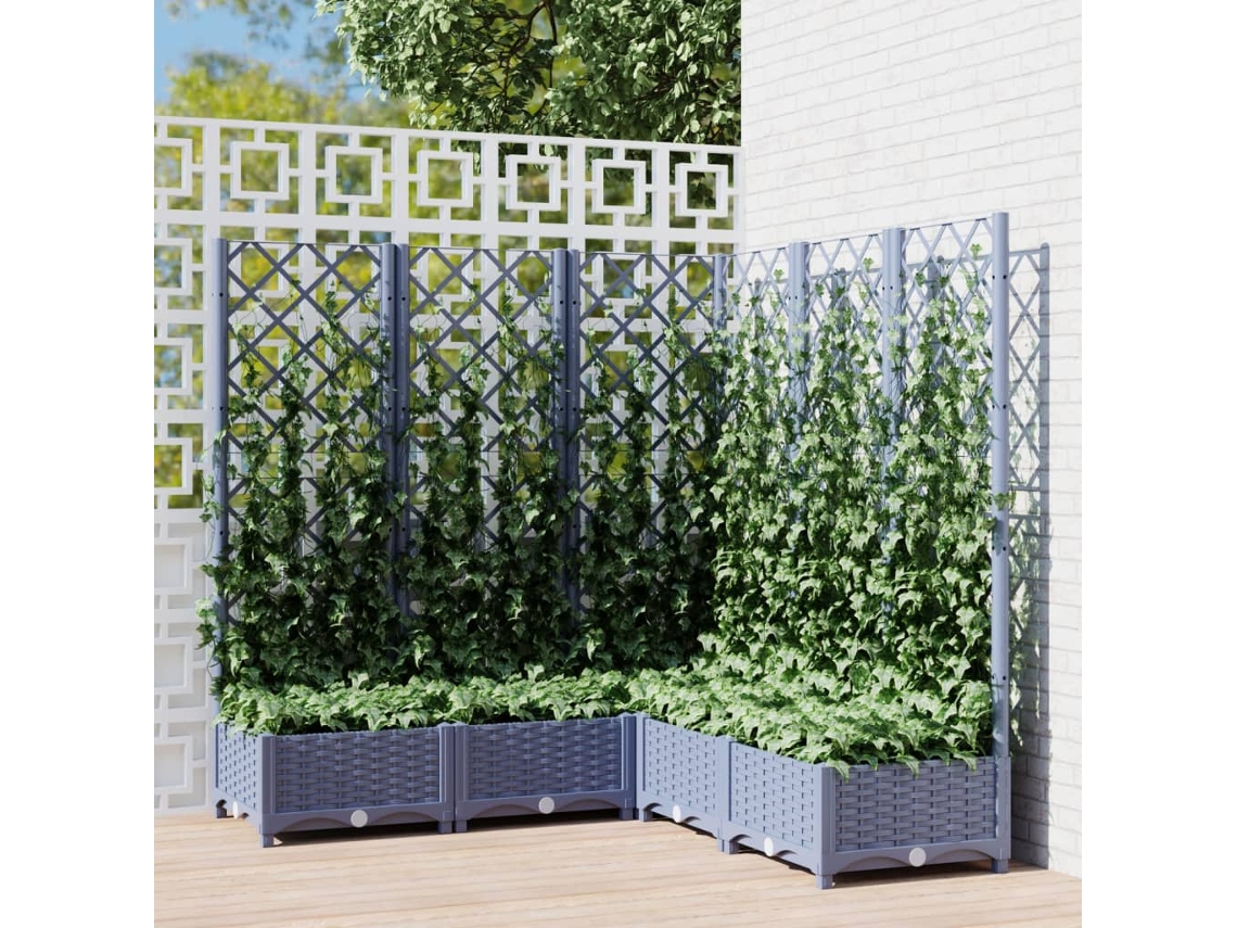 Maceta/Jardinera de Jardín con Enrejado 120X120X121,5 Cm PP Gris Oscuro