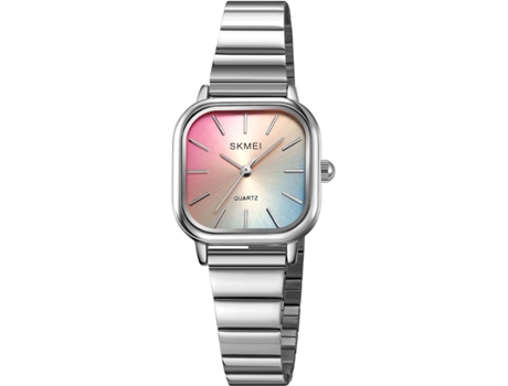 VEANXIN Reloj cuadrado de acero inoxidable resistente al agua con esfera de dopamina colorida para mujer-Negro