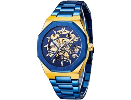 VEANXIN Relojes esqueleto de acero inoxidable resistentes al agua para hombre-Oro blanco