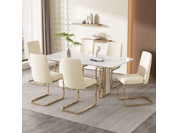Juego de 6 sillas Cantilever de terciopelo, respaldo con diseño de rombos, base de metal dorado, estilo beige