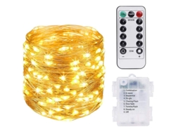 Tira De Luces Led De 10 M Con 100 Led, Cable De Cobre, Batería Y Control Remoto Para Fiestas, Jardín Y Bodas.
