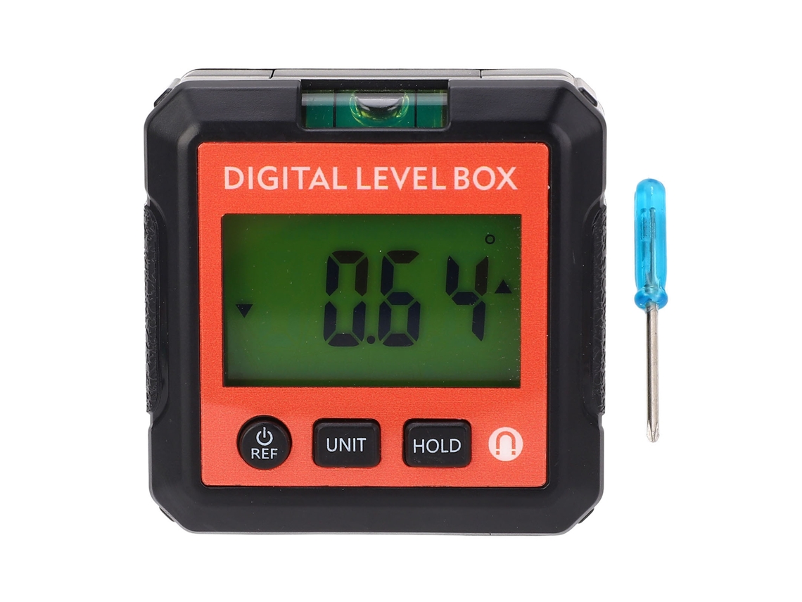 Medidor de ángulo digital con base magnética, nivel digital, 4x90 grados, calibre naranja