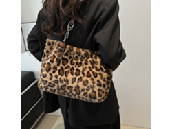 Bolso De Hombro De Felpa Con Estampado De Leopardo, Gran Capacidad, Elegante Para Mujer, Ideal Para Uso Diario, Viajes Y Compras, Color Marrón.