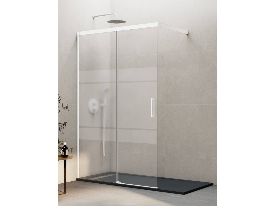 Mampara De Ducha Frontal Walk-in 1+1 Thalassa (basic) 75 Cm Perfil Blanco Cristal Serigrafía