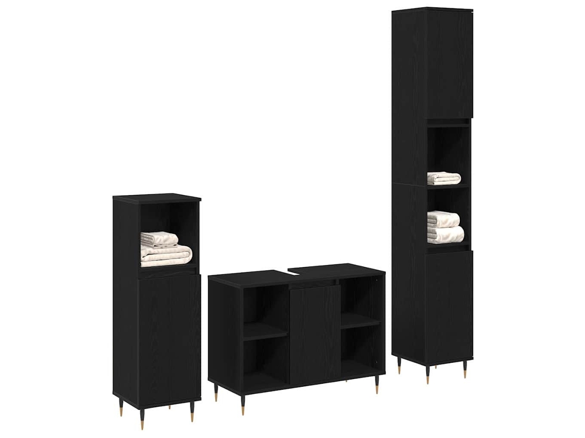 Conjunto de muebles de baño con puerta, 3 piezas, roble negro, MAISON EXCLUSIVE