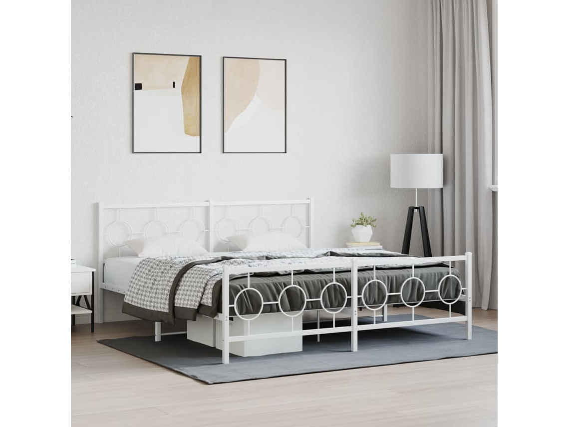 Estructura Cama Sin Colchón Con Estribo Metal Blanco 183x213 Cm