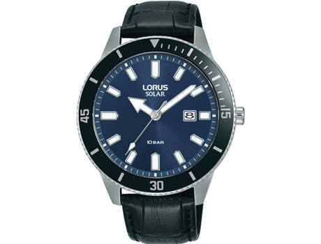 LORUS Negro Cuero Real Solar Rx317Ax9 Reloj para Hombre