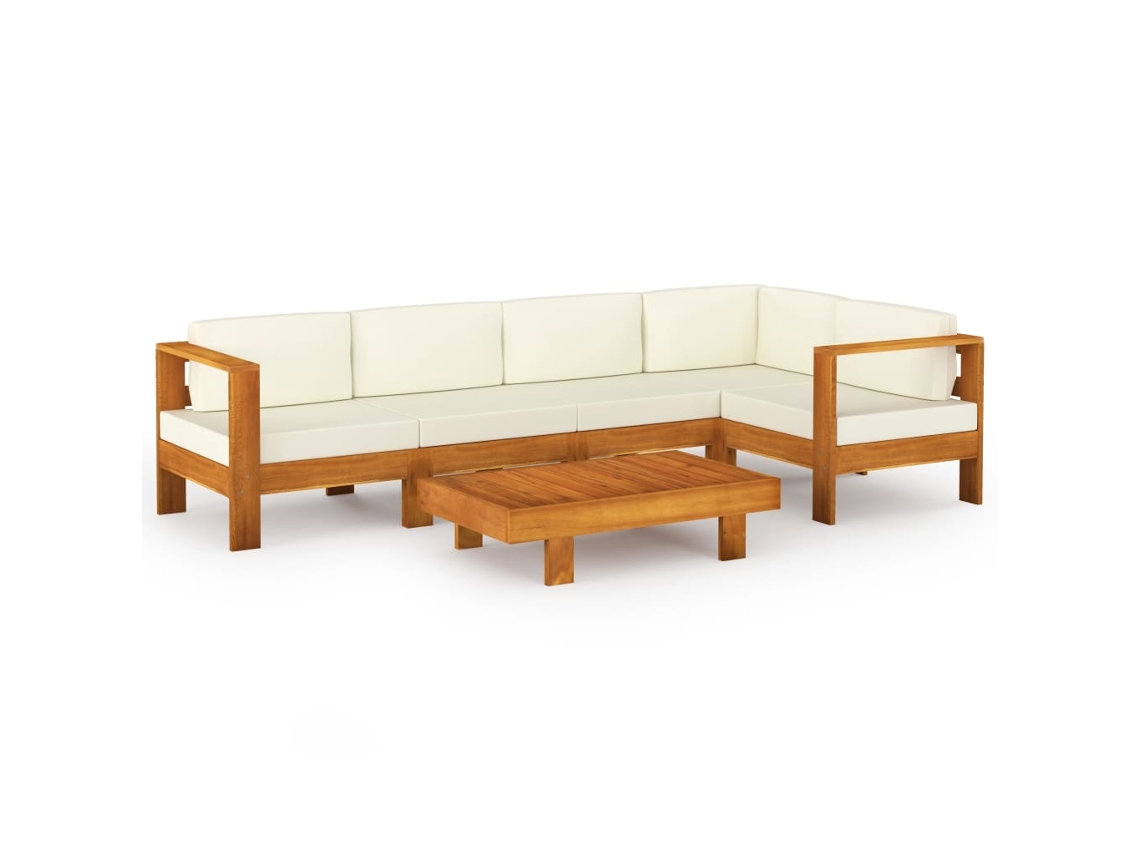 Conjunto 6 Muebles de jardín VIDAXL cojines blanco crema madera de acacia