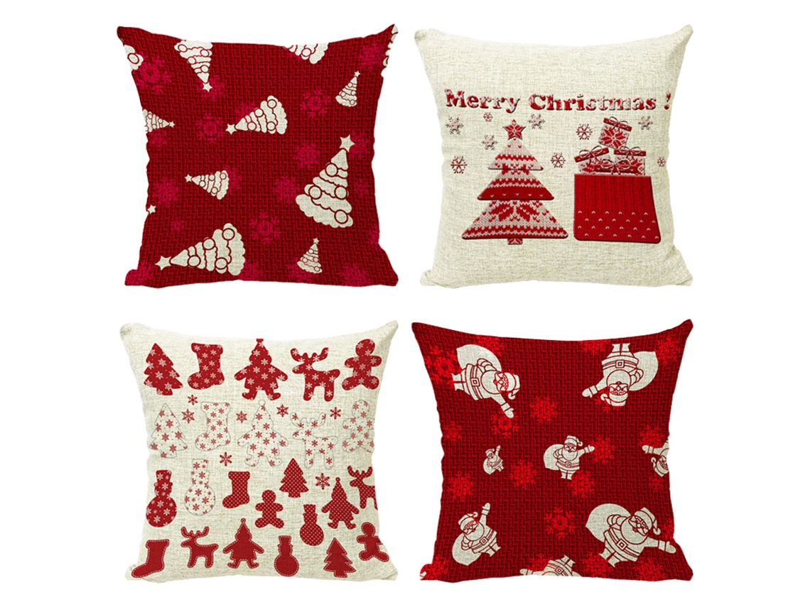 Juego De 4 Fundas De Almohada Navideñas Con Motivos De Copos De Nieve