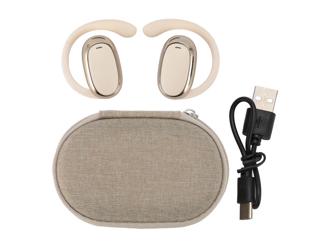 Auriculares Inalámbricos Bluetooth Supraaurales Con Gancho Para La Oreja Y Estuche De Carga Con Pantalla Led Beige.