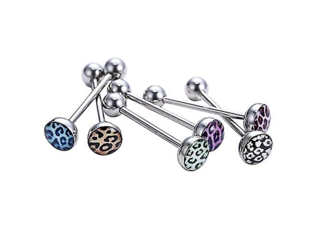 6pcs bola de leopardo de leopardo barra de barra anillo de lengua de acero inoxidable joyas de acero inoxidable