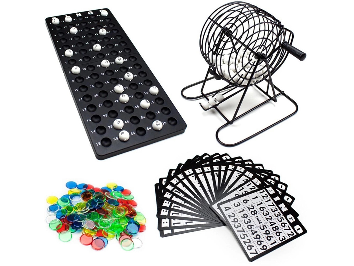 Kit De Juego De Bingo De Lujo Con Jaula, Bolas, Cartones Y Fichas Para Familias Y Fiestas.