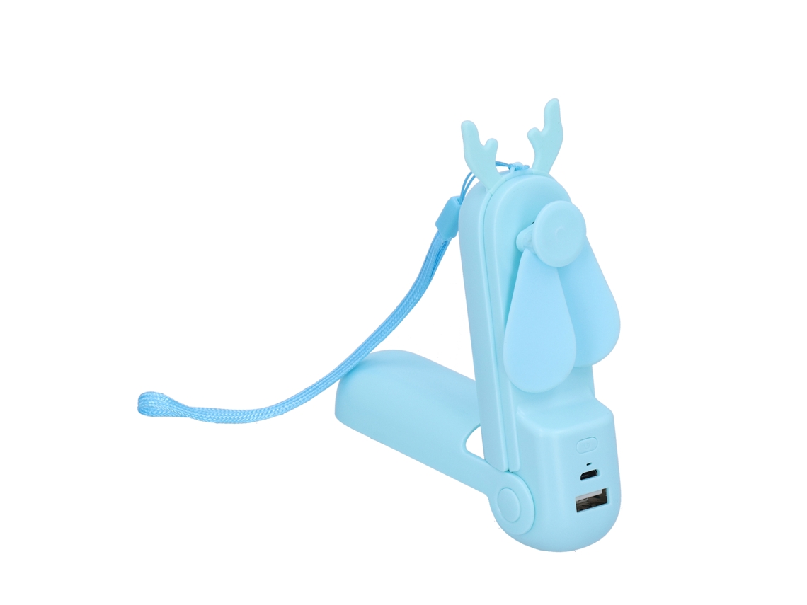 Mini ventilador portátil, recargable y plegable con luz de emergencia azul