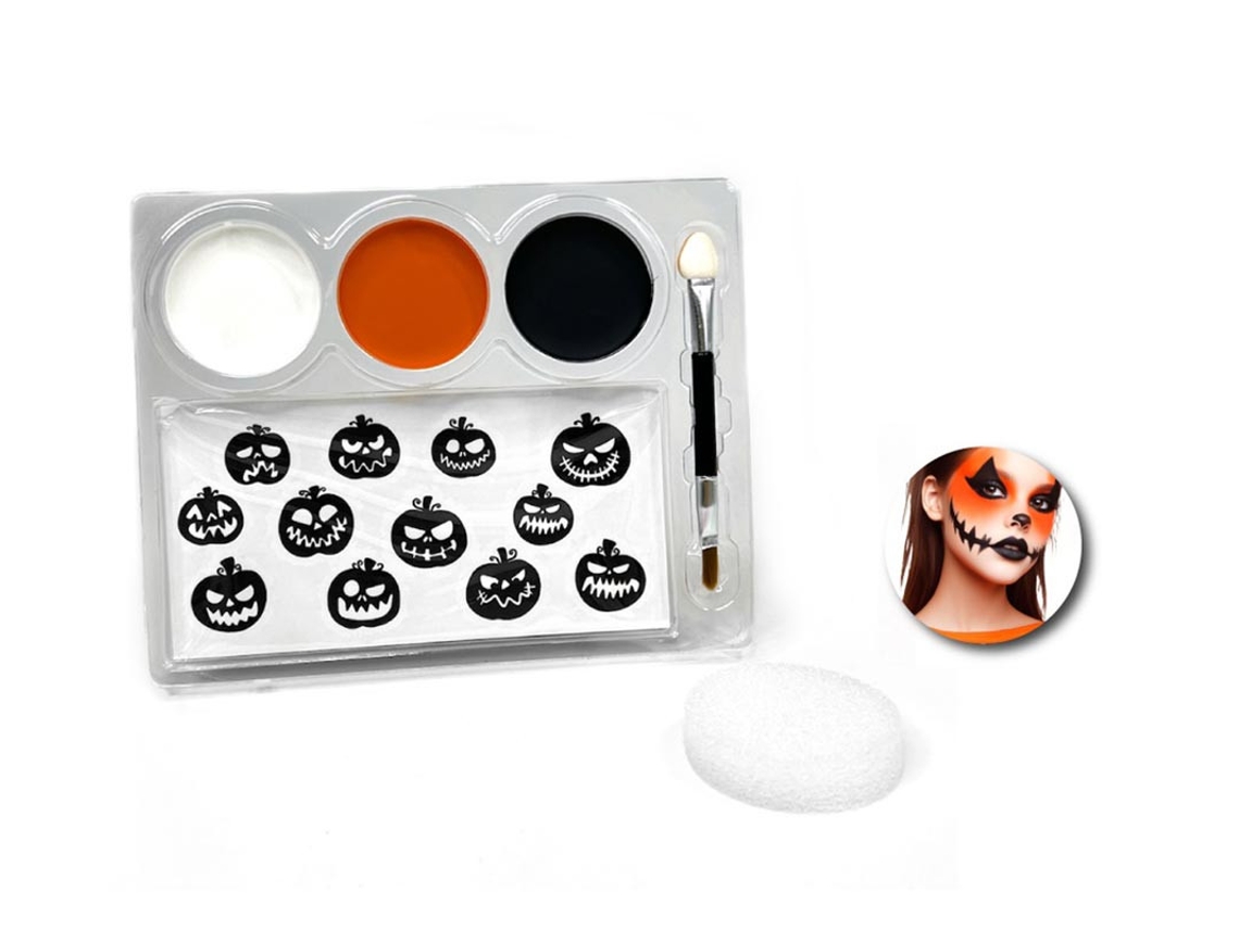 Kit de Maquillaje Calabaza Paleta, brocha, esponja y stickers