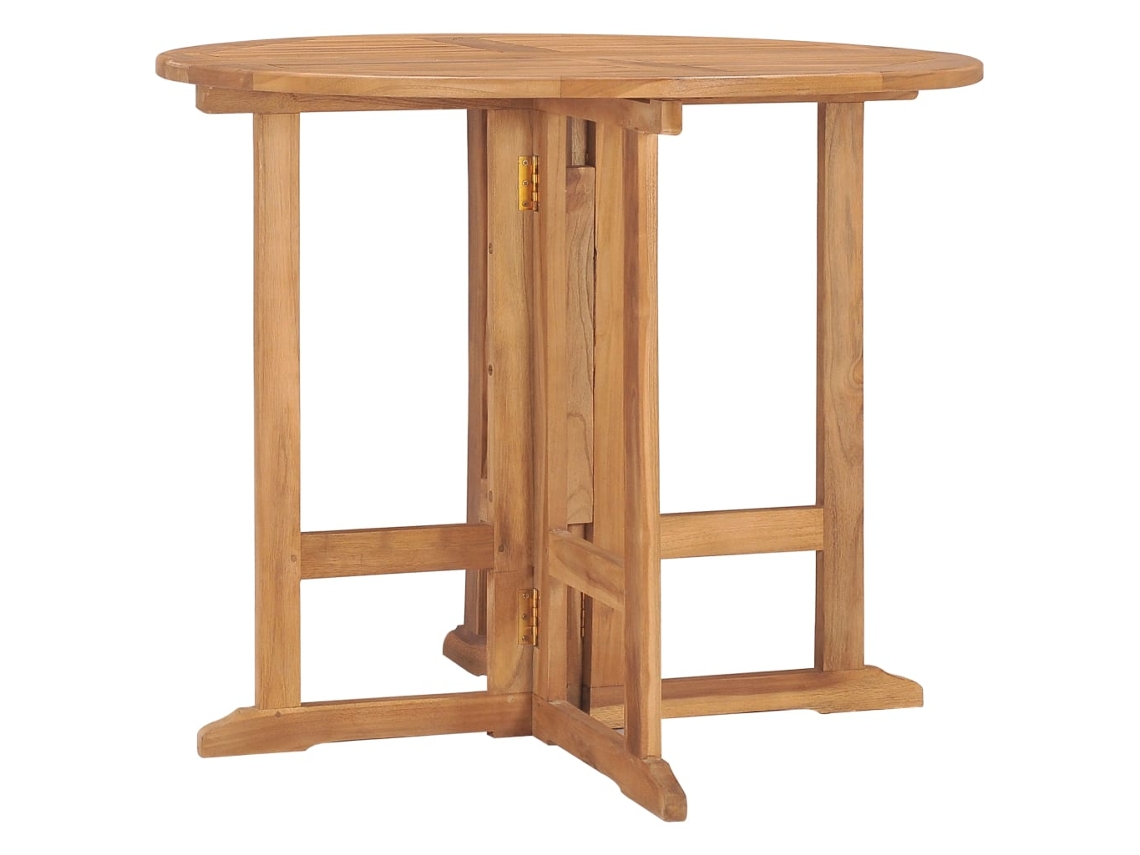 Mesa de comedor plegable para jardín, Ø90 x 75 cm, teca maciza, DKD HOME DECOR