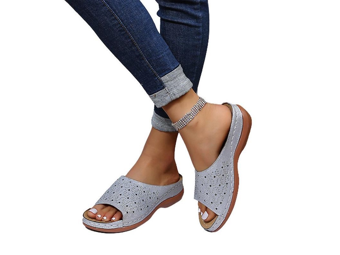 2026-zapatos De Playa Para Mujer Con Tiras Abiertas Y Piedras Strass, Sandalias Wedge De Sintético