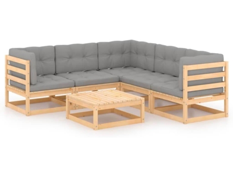 Conjunto 6 de muebles de jardín VIDAXL y cojines madera maciza pino