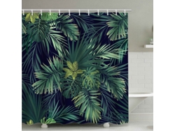Cortina de ducha con hojas verdes (180 x 180 cm), diseño de plantas tropicales, 12 agujeros, impermeable, diseño moderno, antimoho.