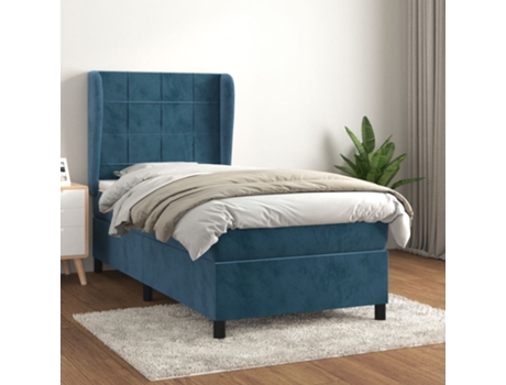vidaXL Cama con somier y colchón de terciopelo azul oscuro 90x190 cm