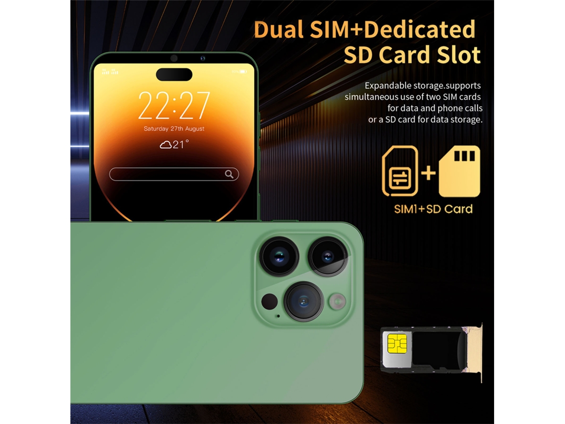 Smartphone Desbloqueado I14 Pro Max De 6,1 Pulgadas Hd, Llamadas 3g, 4 Gb De Ram, 32 Gb De Rom, Mt6889, 10 Núcleos, 7000 Mah, Sistema Android 11